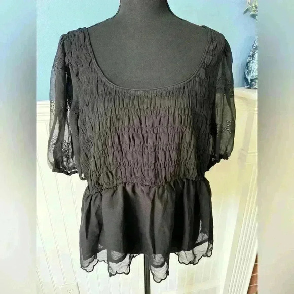 NWT Old Navy Chiffon Smocked Puffed Sleeve Top ~ Black ~ XL - Picture 4 of 8